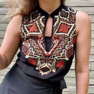 H&M unique Women's lightweight Black sleeveless keyhole boho blouse size XS